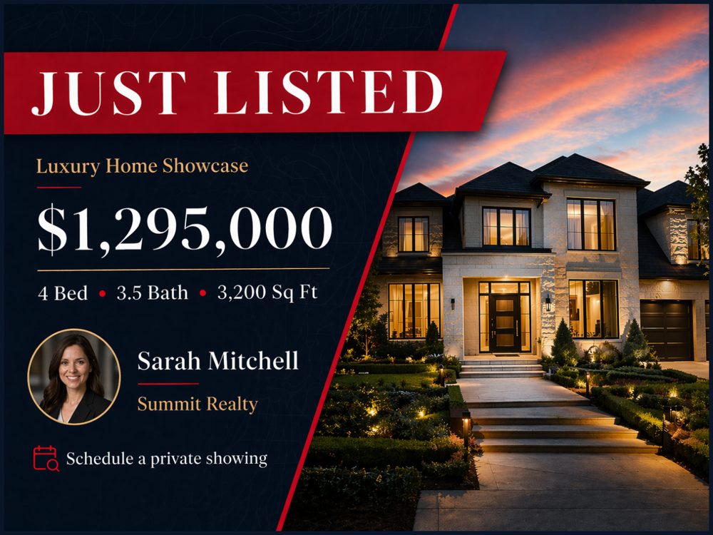 Just listed real estate postcard sample for a luxury home